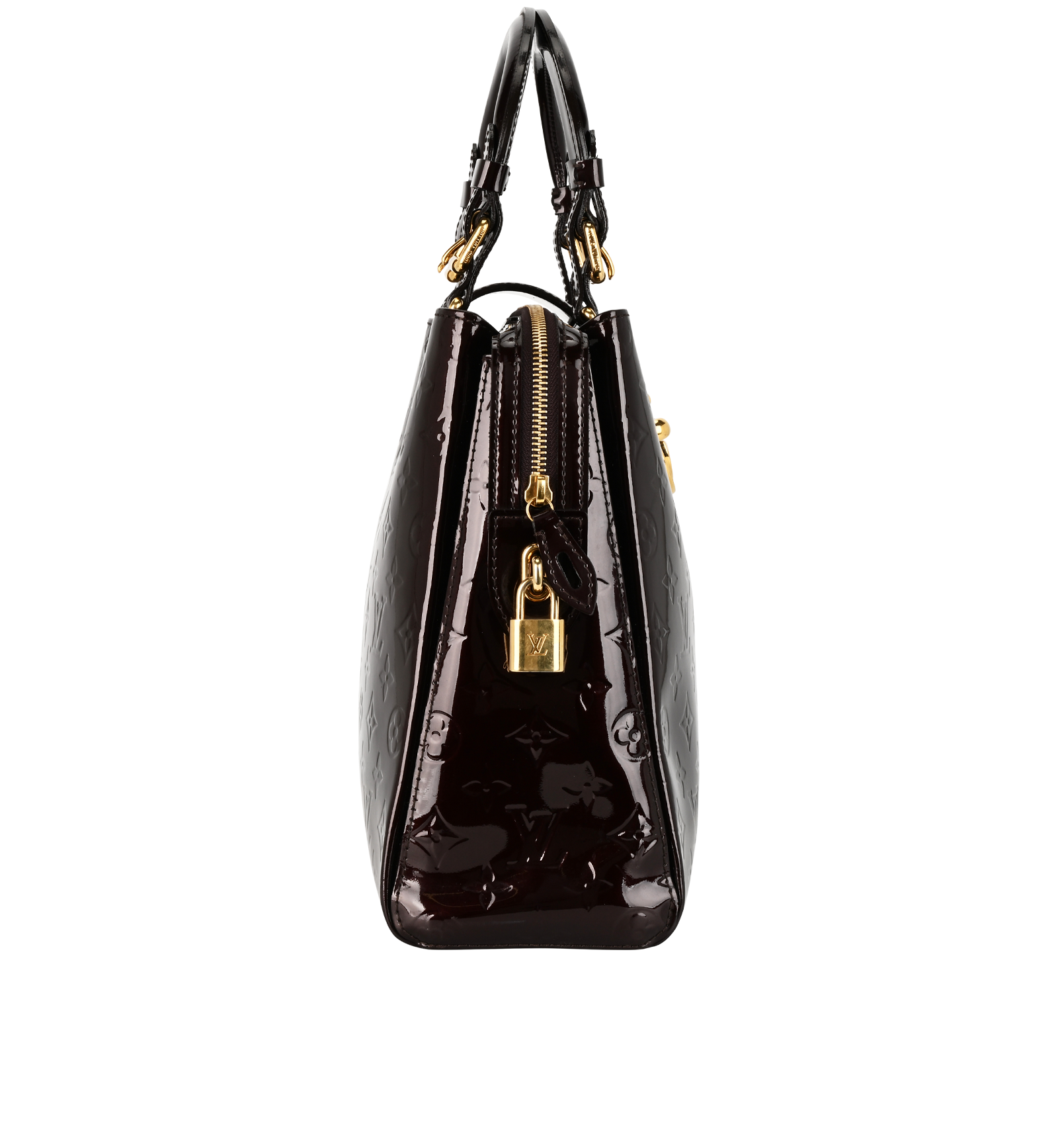 Vernis Melrose, &pound;750, Handbags, Burgundy, Patent Leather, Side view